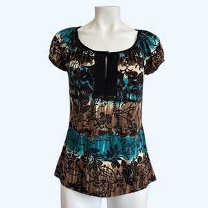 Vintage Y2K Boho‎ Floral Print Tunic Blouse Womens Small Grunge 90s Retro